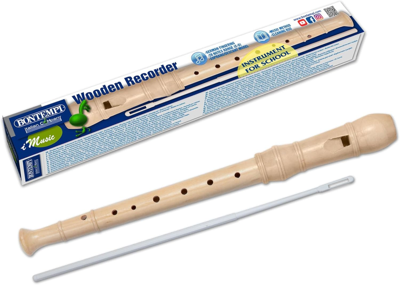 BONTEMPI Holz-Sopranblockflöte 32 cm dt. Fingersatz inkl. Putzstab