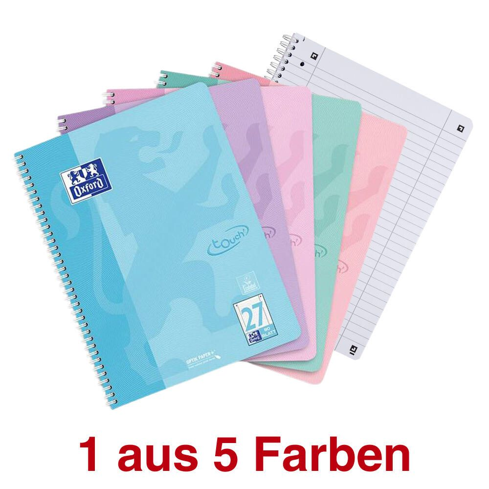 Oxford TOUCH Collegeblock A4 80 Bl. liniert Pastell – Farbe zufällig - lineatur 27