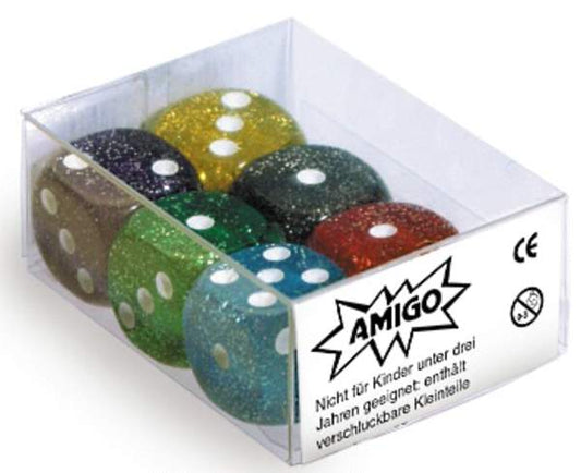 AMIGO Glitter-Würfel 6er-Set 16 mm – Farbe zufällig