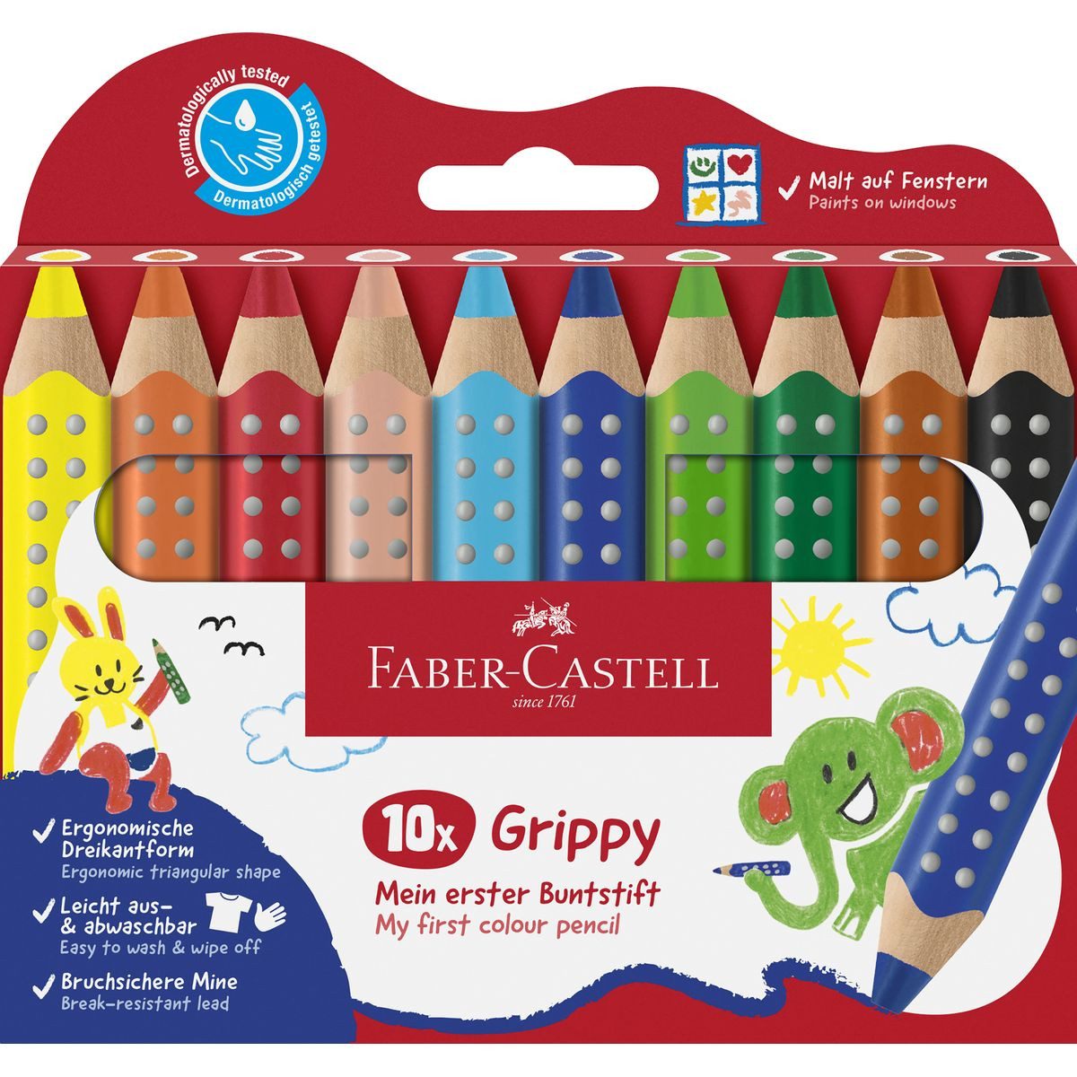 Faber-Castell Grippy Jumbo Buntstifte, 10er Set, ab 3 Jahren