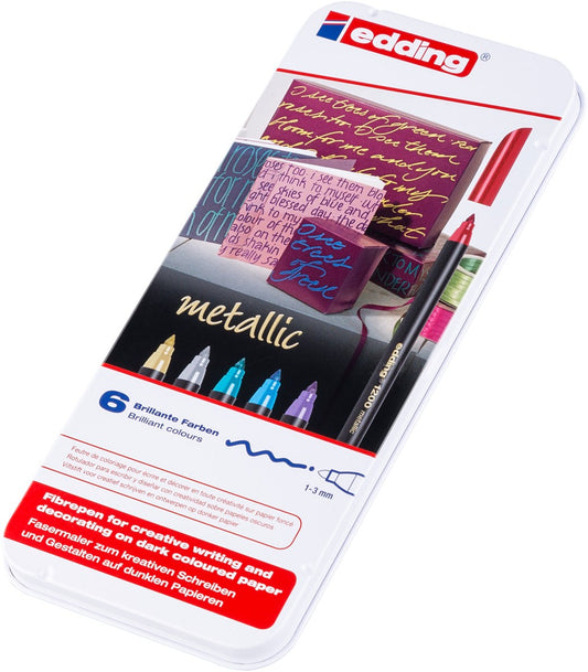 edding 1200 Metallic Fasermaler 6er-Set Blechschachtel