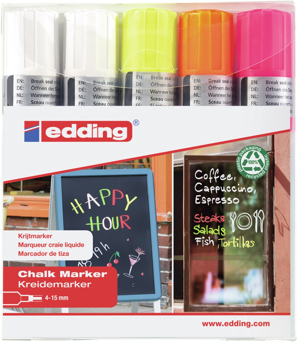 edding 4090 Kreidemarker 5er-Set sortiert Neon + Weiß