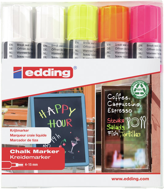edding 4090 Kreidemarker 5er-Set sortiert Neon + Weiß