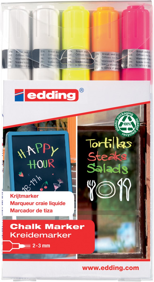 edding 4095 Kreidemarker 5er-Set sortiert Neon + Weiß