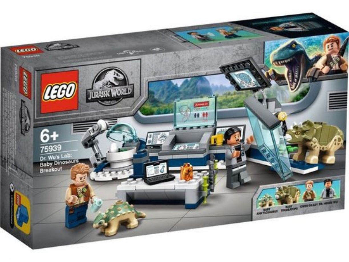 LEGO 75939 Jurassic World Dr. Wus Labor: Ausbruch der Baby-Dinosaurier, Spielzeug ab 6 Jahre mit Dinosaurier-Figuren: Triceratops & Ankylosaurus