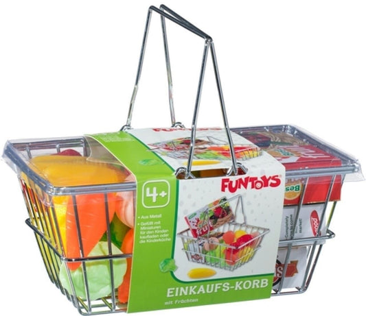 FUNTOYS Metall-Einkaufskorb mit Früchten - Perfekt für Kaufladen & Kinderküche