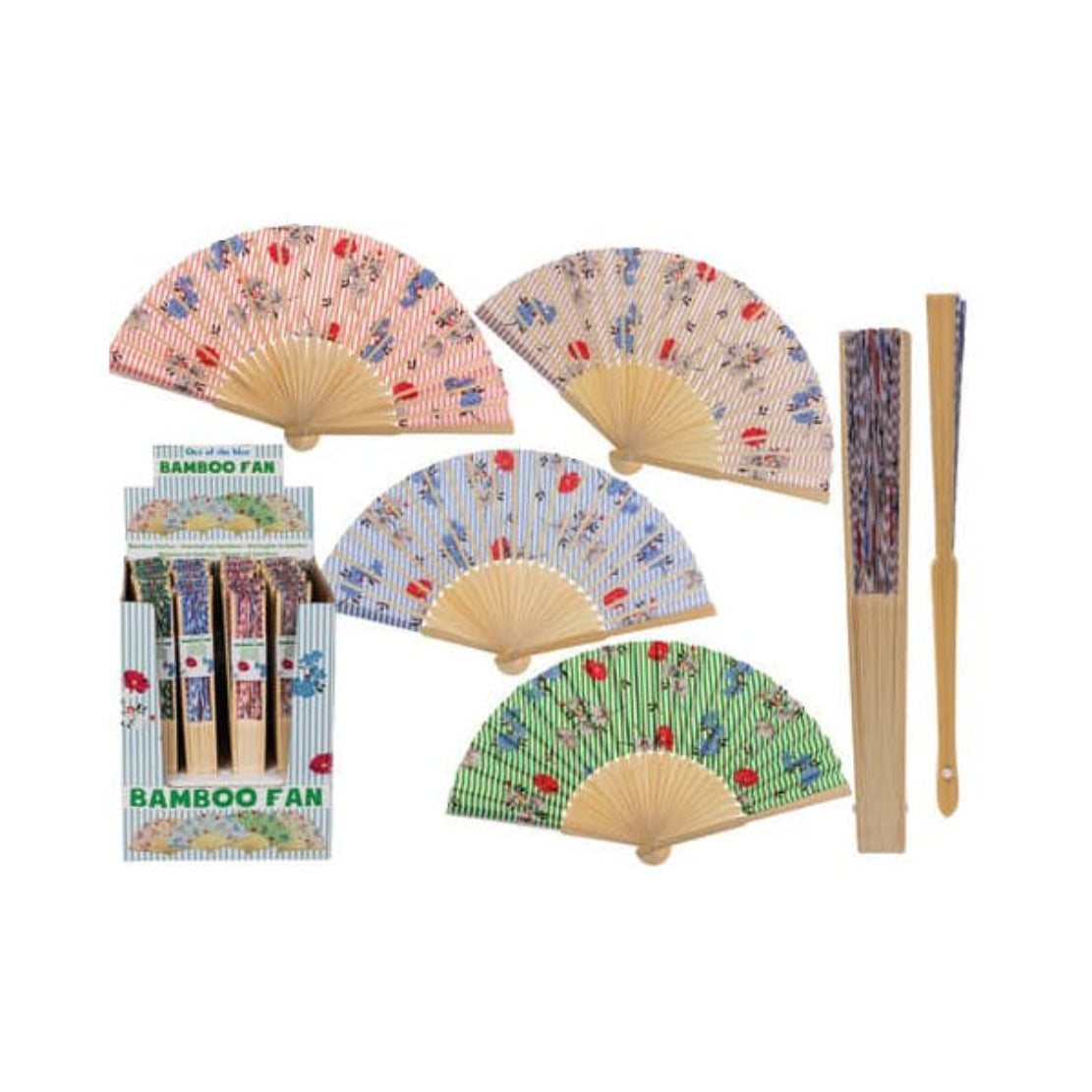 OOTB Fächer Bambus 21 cm – 1 von 4 Designs, zufällig