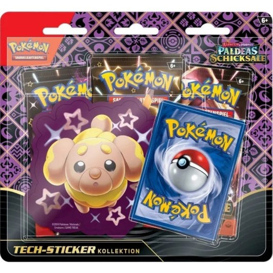 Pokémon - Karmesin & Purpur Paldeas Schicksale Tech-Sticker-Kollektion - Hefel (deutsch) 3 Booster Packs