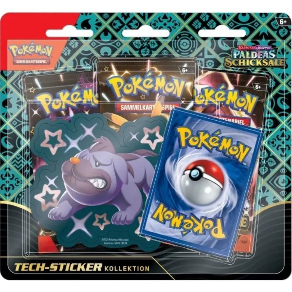 Pokémon - Karmesin & Purpur Paldeas Schicksale Tech-Sticker-Kollektion - Mobtiff (deutsch) 3 Booster Packs