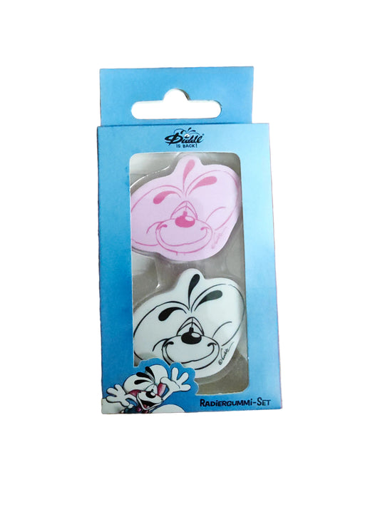 Diddl Set mit 2x Radiergummi besondere Form mit Bedruckung, weiß und rosa