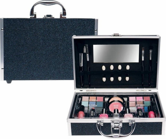 Casuelle Kosmetikkoffer Blau-Schwarz Glitzer 25cm