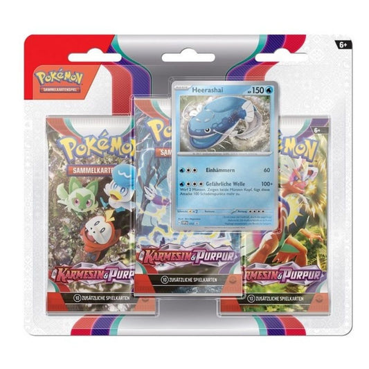 POKÉMON Sammelkarte Karmesin & Purpur - Heerashai - 3 Booster Packs Deutsch